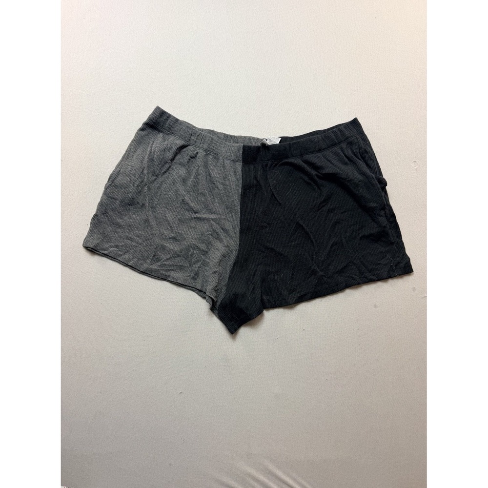 Joyspun Lounge Shorts Womens 2X Black Gray Good Colorblock Ribbed Pocket